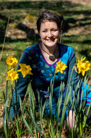 Professional portrait of storyteller Lindsey Gibb, in a woodland near Dunkeld, Perthshire (Scotland).