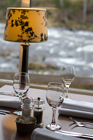 A closeup of a table in the riverview restaurant, the Inn on the Tay, Grandtully.