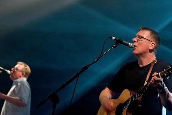 Scottish band The Proclaimers performing at the Hebridean Celtic Festival (HebCelt) in Stornoway, the Isle of Lewis, Scotland.