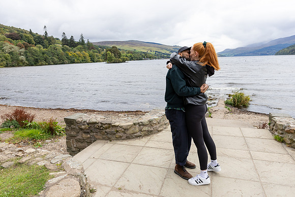 Marriage proposal photography on Kenmore Beach, Loch Tay, Perthshire