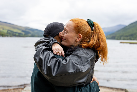 Marriage proposal photography on Kenmore Beach, Loch Tay, Perthshire