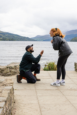 Marriage proposal photography on Kenmore Beach, Loch Tay, Perthshire