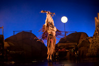 A dancer dressed as Rumpelstiltskin jumps in the air on stage at Pitlochry Festival Theatre in Perthshire (Scotland).